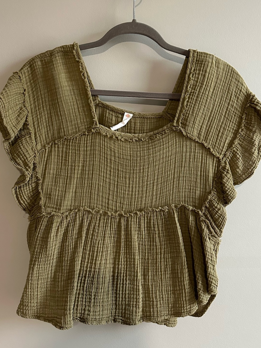 Anthropologie Daily Practice Double Gauze Cotton Peplum Top XS Olive Boho